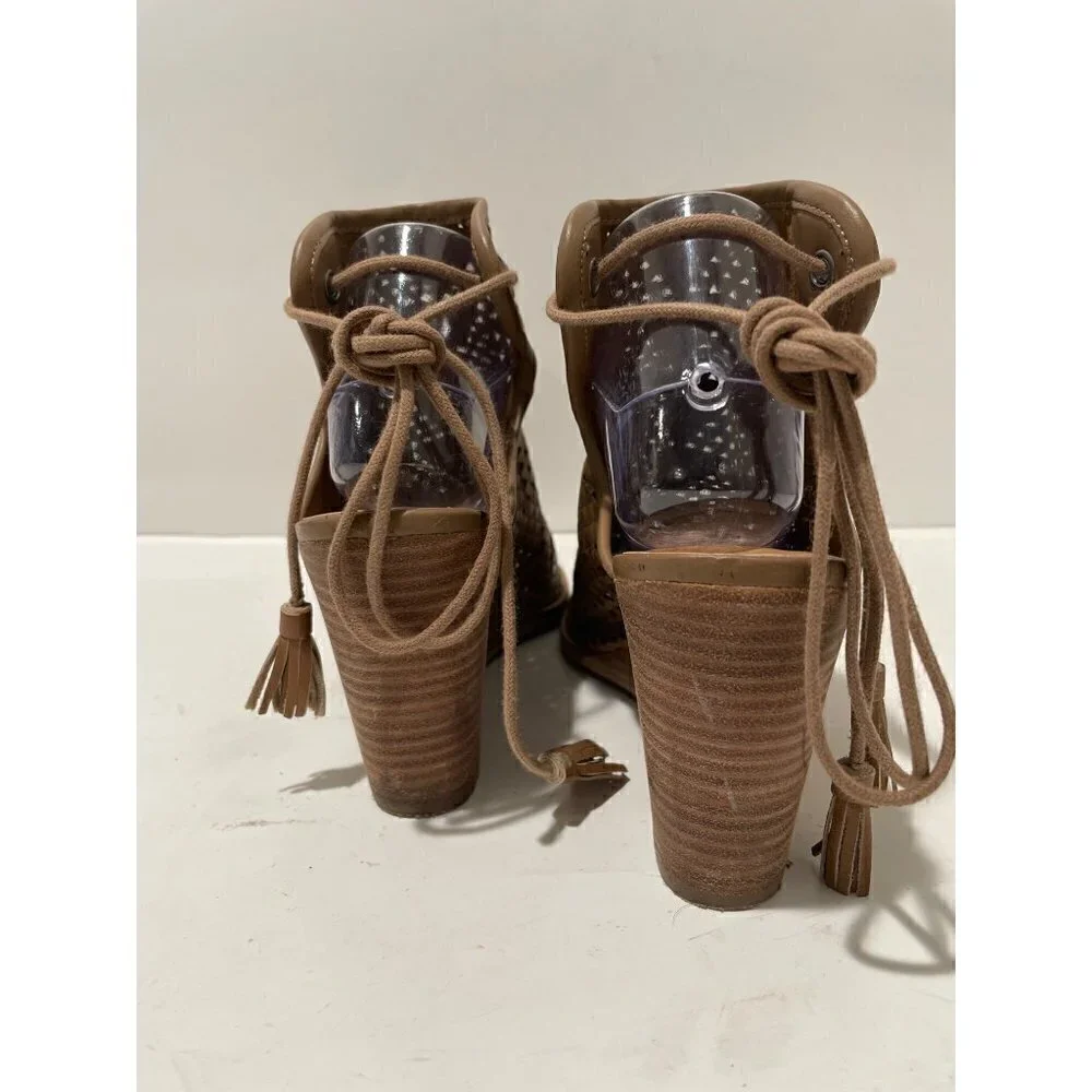LUCKY BRAND WOMEN'S BROWN TIE RISKEE WEDGE HEELS SANDALS LEATHER SIZE 39/9